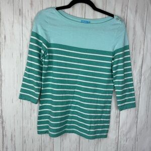 J. McLaughlin blue and teal striped sweater top Small
